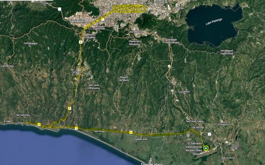 Coastal highway CA-2 leading into El Tunco, El Salvador